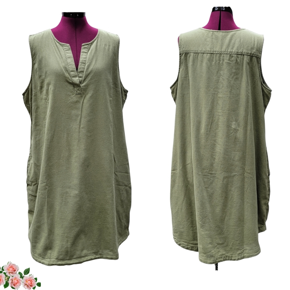 Time & Tru Jumper Dress Women's XL Miniminalist Linen Blend Sleeveless Green - Picture 13 of 16